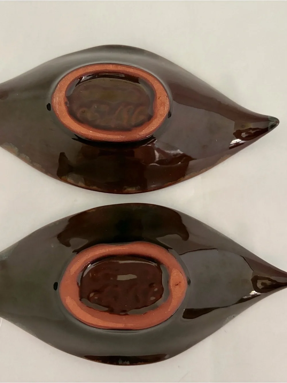 MCM Blue Mountain Pottery Leaf Candle Holder Pair